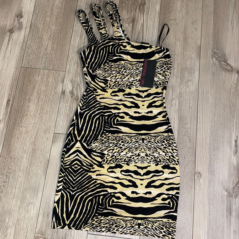 Womens Material Girl one shoulder animal print mini dress
